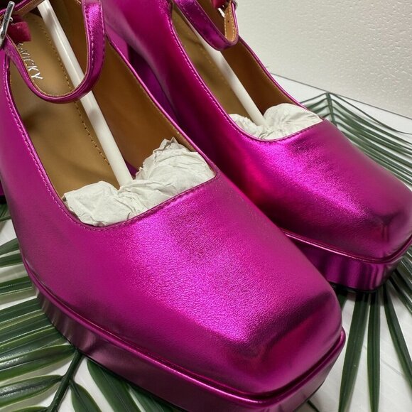 Lisa Vicky Shoes Womens Size 9 Platform Mary Jane Heels NOTICE-V Raspberry Metal - Picture 6 of 12